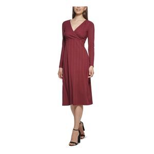 KENSIE DRESSES Womens Knit Lined Pullover Long Sleeve Midi A-Line Dress